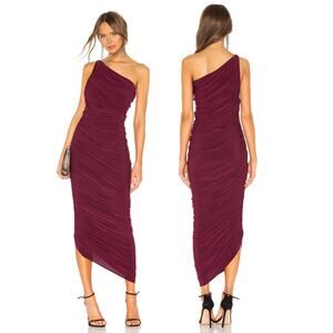 Norma Kamali Diana Gown One Shoulder Ruched Formal Cocktail Statement Plum Sz XS